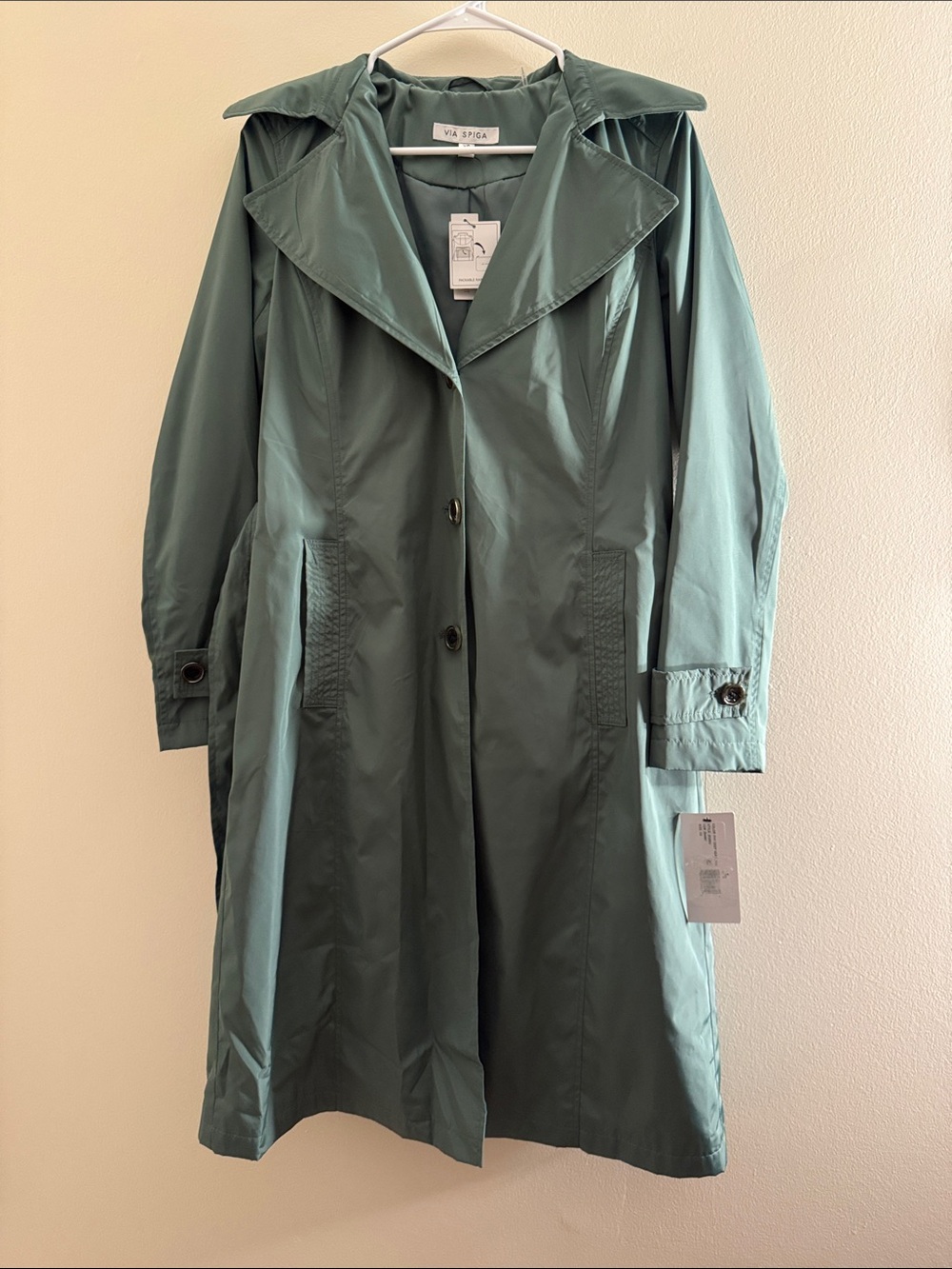 VIA SPIGA Deep Sea Foam Packable & Water Repellent Rain Coat